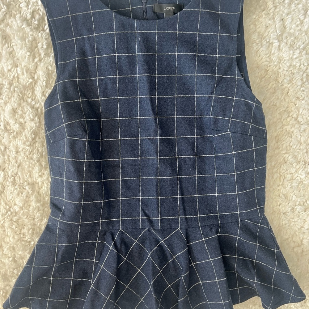 J. Crew Navy Grid Peplum Blouse